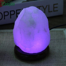 Load image into Gallery viewer, Natural Himalayan Salt Lamp, Changeable Colors Glow Hand Carved Crystal Rock Wood Base Air Purifier - NJExpat