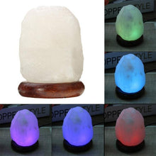 Load image into Gallery viewer, Natural Himalayan Salt Lamp, Changeable Colors Glow Hand Carved Crystal Rock Wood Base Air Purifier - NJExpat