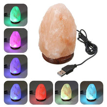 Load image into Gallery viewer, Natural Himalayan Salt Lamp, Changeable Colors Glow Hand Carved Crystal Rock Wood Base Air Purifier - NJExpat